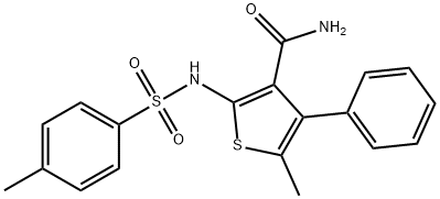 5-methyl-2-[(4-methylphenyl)sulfonylamino]-4-phenylthiophene-3-carboxamide Struktur