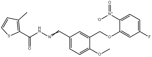 N-[(E)-[3-[(5-fluoro-2-nitrophenoxy)methyl]-4-methoxyphenyl]methylideneamino]-3-methylthiophene-2-carboxamide Struktur