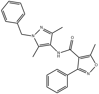 N-(1-benzyl-3,5-dimethylpyrazol-4-yl)-5-methyl-3-phenyl-1,2-oxazole-4-carboxamide Struktur