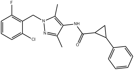 N-[1-[(2-chloro-6-fluorophenyl)methyl]-3,5-dimethylpyrazol-4-yl]-2-phenylcyclopropane-1-carboxamide Struktur