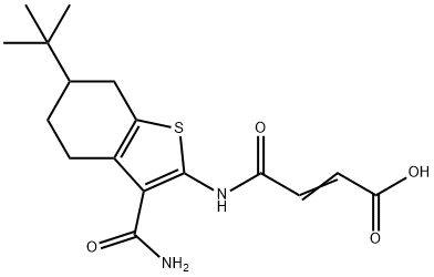 (E)-4-[(6-tert-butyl-3-carbamoyl-4,5,6,7-tetrahydro-1-benzothiophen-2-yl)amino]-4-oxobut-2-enoic acid Struktur