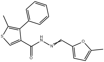 5-methyl-N-[(E)-(5-methylfuran-2-yl)methylideneamino]-4-phenylthiophene-3-carboxamide Struktur