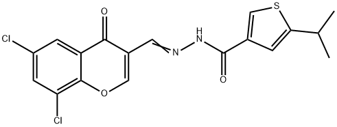 N-[(E)-(6,8-dichloro-4-oxochromen-3-yl)methylideneamino]-5-propan-2-ylthiophene-3-carboxamide Struktur