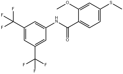 N-[3,5-bis(trifluoromethyl)phenyl]-2-methoxy-4-methylsulfanylbenzamide Struktur