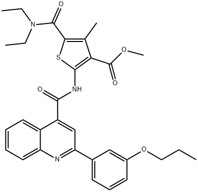 methyl 5-(diethylcarbamoyl)-4-methyl-2-[[2-(3-propoxyphenyl)quinoline-4-carbonyl]amino]thiophene-3-carboxylate Struktur