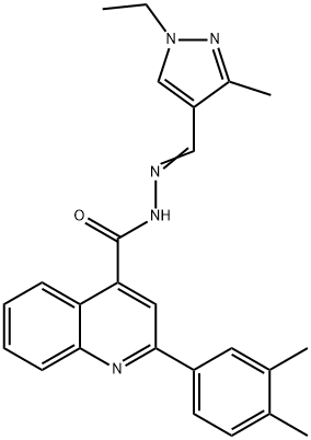 2-(3,4-dimethylphenyl)-N-[(E)-(1-ethyl-3-methylpyrazol-4-yl)methylideneamino]quinoline-4-carboxamide Struktur