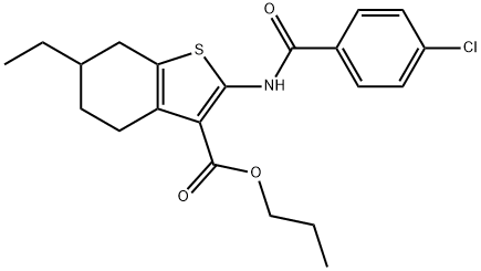 propyl 2-[(4-chlorobenzoyl)amino]-6-ethyl-4,5,6,7-tetrahydro-1-benzothiophene-3-carboxylate Struktur