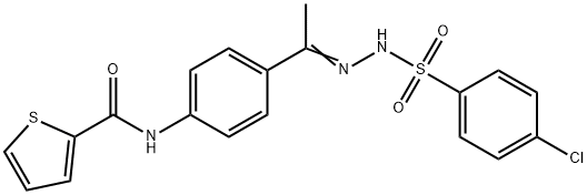 N-[4-[(E)-N-[(4-chlorophenyl)sulfonylamino]-C-methylcarbonimidoyl]phenyl]thiophene-2-carboxamide Struktur