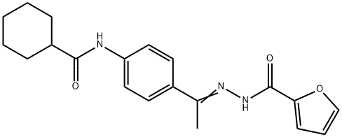 N-[(Z)-1-[4-(cyclohexanecarbonylamino)phenyl]ethylideneamino]furan-2-carboxamide Struktur