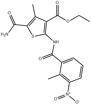 ethyl 5-carbamoyl-4-methyl-2-[(2-methyl-3-nitrobenzoyl)amino]thiophene-3-carboxylate Struktur