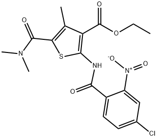 ethyl 2-[(4-chloro-2-nitrobenzoyl)amino]-5-(dimethylcarbamoyl)-4-methylthiophene-3-carboxylate Struktur