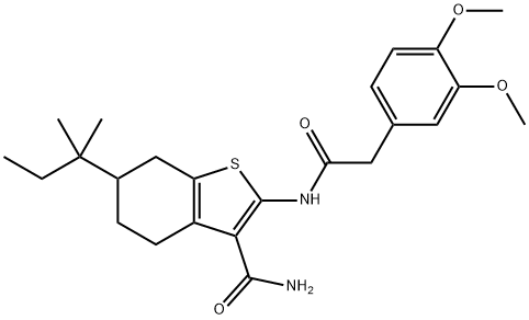 2-[[2-(3,4-dimethoxyphenyl)acetyl]amino]-6-(2-methylbutan-2-yl)-4,5,6,7-tetrahydro-1-benzothiophene-3-carboxamide Struktur