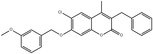 3-benzyl-6-chloro-7-[(3-methoxyphenyl)methoxy]-4-methylchromen-2-one Struktur