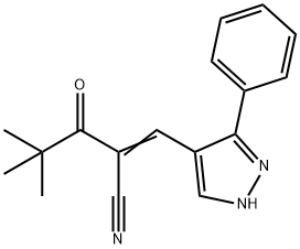 (2Z)-4,4-dimethyl-3-oxo-2-[(5-phenyl-1H-pyrazol-4-yl)methylidene]pentanenitrile Struktur