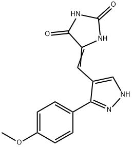 (5Z)-5-[[5-(4-methoxyphenyl)-1H-pyrazol-4-yl]methylidene]imidazolidine-2,4-dione Struktur