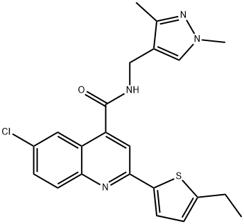 6-chloro-N-[(1,3-dimethylpyrazol-4-yl)methyl]-2-(5-ethylthiophen-2-yl)quinoline-4-carboxamide Struktur