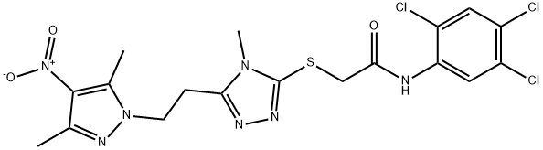 2-[[5-[2-(3,5-dimethyl-4-nitropyrazol-1-yl)ethyl]-4-methyl-1,2,4-triazol-3-yl]sulfanyl]-N-(2,4,5-trichlorophenyl)acetamide Struktur