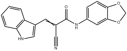 (E)-N-(1,3-benzodioxol-5-yl)-2-cyano-3-(1H-indol-3-yl)prop-2-enamide Struktur