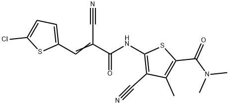 5-[[(E)-3-(5-chlorothiophen-2-yl)-2-cyanoprop-2-enoyl]amino]-4-cyano-N,N,3-trimethylthiophene-2-carboxamide Struktur