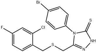 4-(4-bromophenyl)-3-[(2-chloro-4-fluorophenyl)methylsulfanylmethyl]-1H-1,2,4-triazole-5-thione Struktur