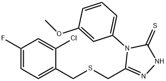 3-[(2-chloro-4-fluorophenyl)methylsulfanylmethyl]-4-(3-methoxyphenyl)-1H-1,2,4-triazole-5-thione Struktur