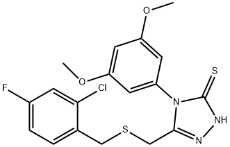 3-[(2-chloro-4-fluorophenyl)methylsulfanylmethyl]-4-(3,5-dimethoxyphenyl)-1H-1,2,4-triazole-5-thione Struktur