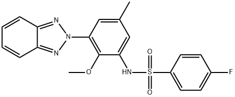 N-[3-(benzotriazol-2-yl)-2-methoxy-5-methylphenyl]-4-fluorobenzenesulfonamide Struktur