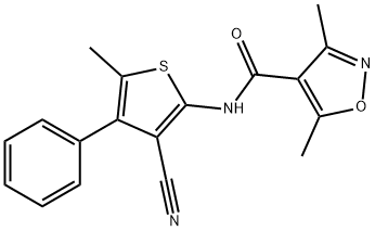 N-(3-cyano-5-methyl-4-phenylthiophen-2-yl)-3,5-dimethyl-1,2-oxazole-4-carboxamide Struktur