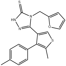 4-(furan-2-ylmethyl)-3-[5-methyl-4-(4-methylphenyl)thiophen-3-yl]-1H-1,2,4-triazole-5-thione Struktur