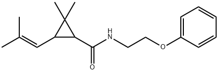 2,2-dimethyl-3-(2-methylprop-1-enyl)-N-(2-phenoxyethyl)cyclopropane-1-carboxamide Struktur