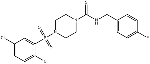 4-(2,5-dichlorophenyl)sulfonyl-N-[(4-fluorophenyl)methyl]piperazine-1-carbothioamide Struktur