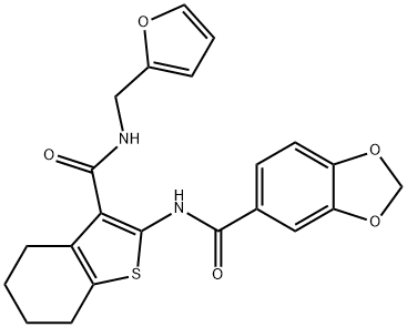 N-[3-(furan-2-ylmethylcarbamoyl)-4,5,6,7-tetrahydro-1-benzothiophen-2-yl]-1,3-benzodioxole-5-carboxamide Struktur