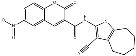 N-(3-cyano-5,6,7,8-tetrahydro-4H-cyclohepta[b]thiophen-2-yl)-6-nitro-2-oxochromene-3-carboxamide Struktur