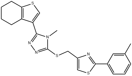 2-(3-methylphenyl)-4-[[4-methyl-5-(4,5,6,7-tetrahydro-1-benzothiophen-3-yl)-1,2,4-triazol-3-yl]sulfanylmethyl]-1,3-thiazole Struktur