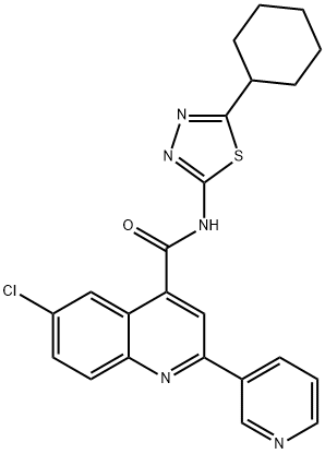 6-chloro-N-(5-cyclohexyl-1,3,4-thiadiazol-2-yl)-2-pyridin-3-ylquinoline-4-carboxamide Struktur