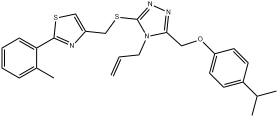 2-(2-methylphenyl)-4-[[5-[(4-propan-2-ylphenoxy)methyl]-4-prop-2-enyl-1,2,4-triazol-3-yl]sulfanylmethyl]-1,3-thiazole Struktur