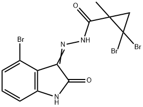 2,2-dibromo-N'-(4-bromo-2-oxoindol-3-yl)-1-methylcyclopropane-1-carbohydrazide Struktur