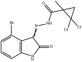 N'-(4-bromo-2-oxoindol-3-yl)-2,2-dichloro-1-methylcyclopropane-1-carbohydrazide Struktur