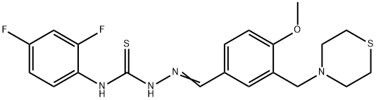 1-(2,4-difluorophenyl)-3-[(E)-[4-methoxy-3-(thiomorpholin-4-ylmethyl)phenyl]methylideneamino]thiourea Struktur