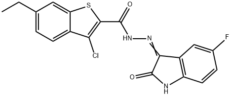 3-chloro-6-ethyl-N'-(5-fluoro-2-oxoindol-3-yl)-1-benzothiophene-2-carbohydrazide Struktur