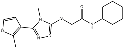 N-cyclohexyl-2-[[4-methyl-5-(2-methylfuran-3-yl)-1,2,4-triazol-3-yl]sulfanyl]acetamide Struktur