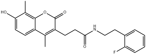 N-[2-(2-fluorophenyl)ethyl]-3-(7-hydroxy-4,8-dimethyl-2-oxochromen-3-yl)propanamide Struktur