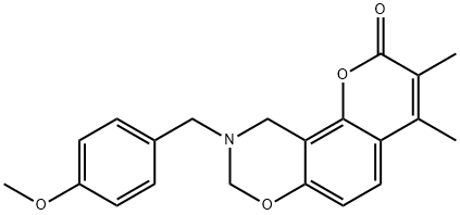 9-[(4-methoxyphenyl)methyl]-3,4-dimethyl-8,10-dihydropyrano[2,3-f][1,3]benzoxazin-2-one Struktur