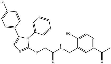 N-[(5-acetyl-2-hydroxyphenyl)methyl]-2-[[5-(4-chlorophenyl)-4-phenyl-1,2,4-triazol-3-yl]sulfanyl]acetamide Struktur