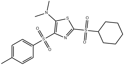 2-cyclohexylsulfonyl-N,N-dimethyl-4-(4-methylphenyl)sulfonyl-1,3-thiazol-5-amine Struktur