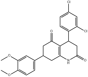 4-(2,4-dichlorophenyl)-7-(3,4-dimethoxyphenyl)-1,3,4,6,7,8-hexahydroquinoline-2,5-dione Struktur