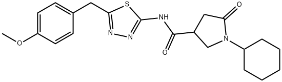 1-cyclohexyl-N-[5-[(4-methoxyphenyl)methyl]-1,3,4-thiadiazol-2-yl]-5-oxopyrrolidine-3-carboxamide Struktur