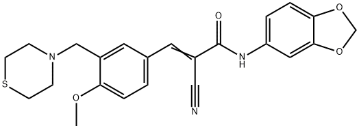 (E)-N-(1,3-benzodioxol-5-yl)-2-cyano-3-[4-methoxy-3-(thiomorpholin-4-ylmethyl)phenyl]prop-2-enamide Struktur