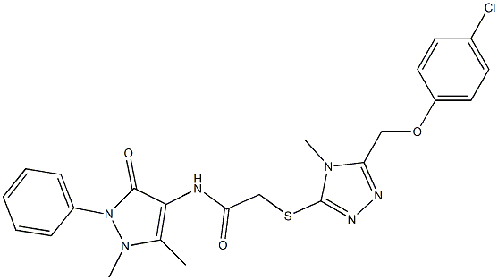 2-[[5-[(4-chlorophenoxy)methyl]-4-methyl-1,2,4-triazol-3-yl]sulfanyl]-N-(1,5-dimethyl-3-oxo-2-phenylpyrazol-4-yl)acetamide Struktur