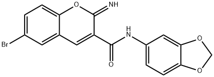 N-(1,3-benzodioxol-5-yl)-6-bromo-2-iminochromene-3-carboxamide Struktur